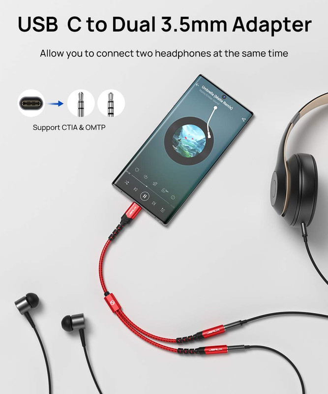 USB C to Dual 3.5Mm Female Headphone Splitter, Type C to Dual 3.5Mm Female Aux Y gallery