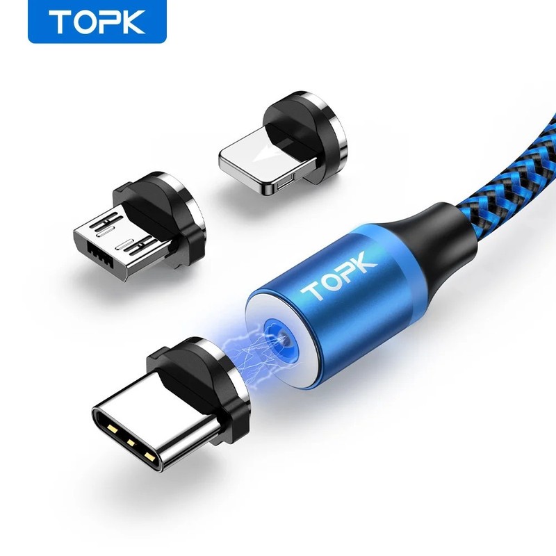 3 in 1 Magnetic Charging Cable 360 Rotation Fast Charge 6.6ft For iPhone Samsung