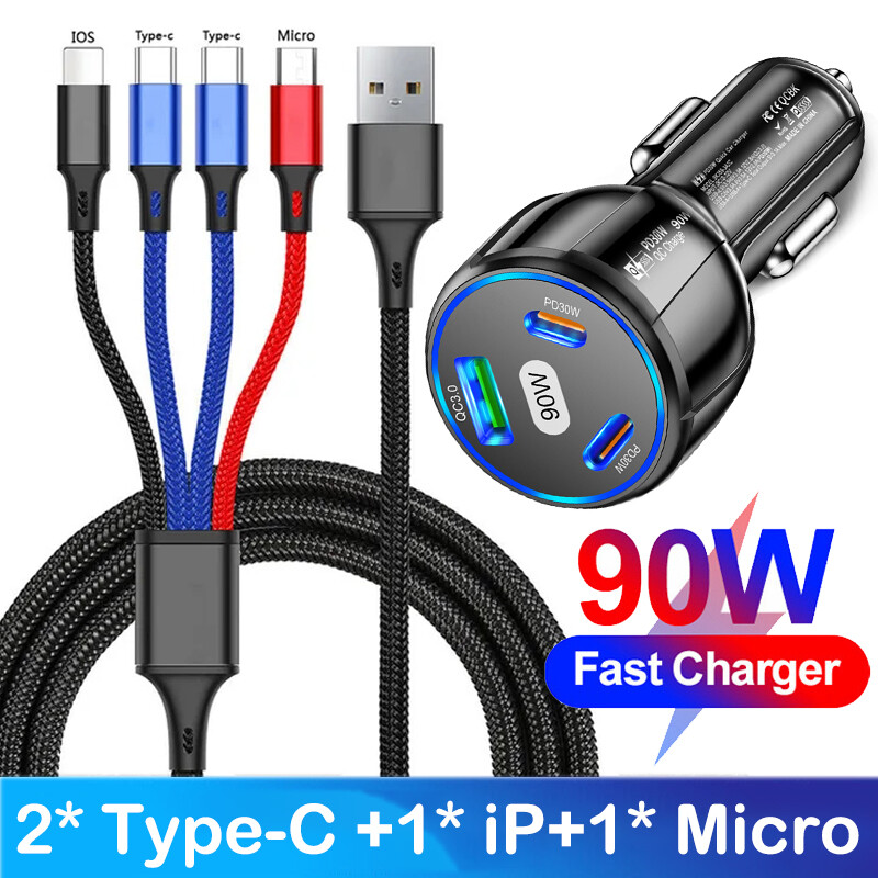 90W Fast Charge USB PD Type-C Car Charger Adapter For Samsung S24 S23 S22 S21 FE