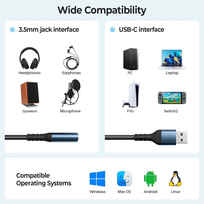 External Sound Card Adapter with Hi-Fi Sound & Mic Functionality, 3.5mm gallery