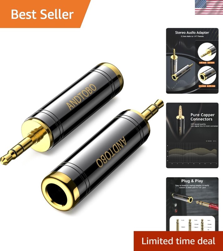 Compact 1/4” Female to 3.5mm Male Adapter – Ideal for Headphones & More, 2-Pack