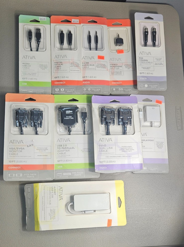 ATIVA Cable Bundle Lot of 10- New In Original Packaging