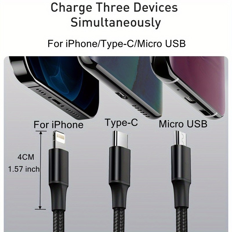 3in1 Charging Cable Multi USB Cord for Type C Micro Compatible Devices gallery