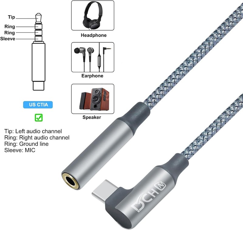 Portable 90-Degree USB C to 3.5mm Audio Adapter - Durable Nylon Braided Cable gallery