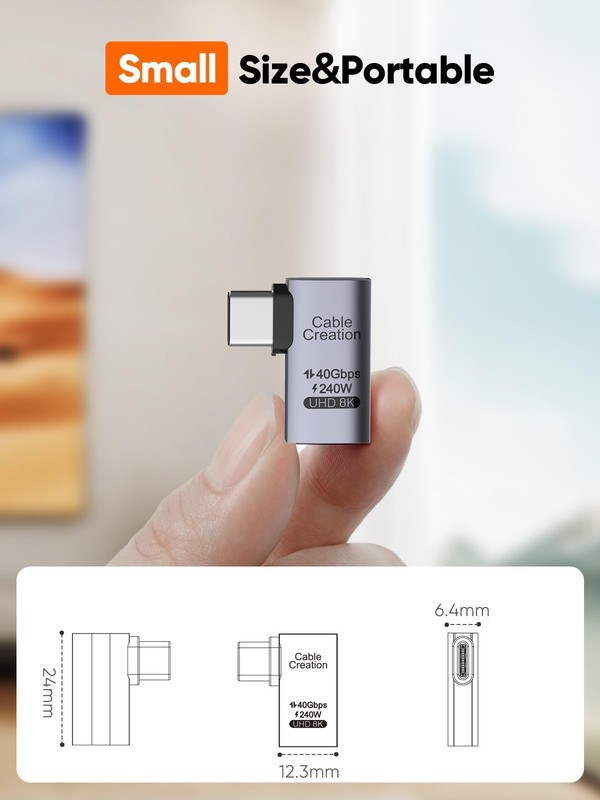 Right Angle USB C Adapter 5 Pack - 90 Degree Male to Female, 40Gbps 240W, Thunde gallery