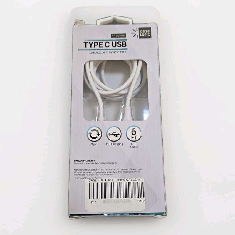 Case Logic Premium USB-A to Type-C Charge Sync Cable 6ft White New gallery