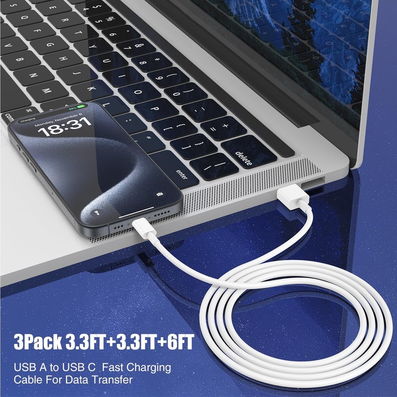 Car Carplay Cable for iPhone 17 16 15 Plus Max ，3-Pack [3.3FT+3.3FT+6FT] USB ... gallery