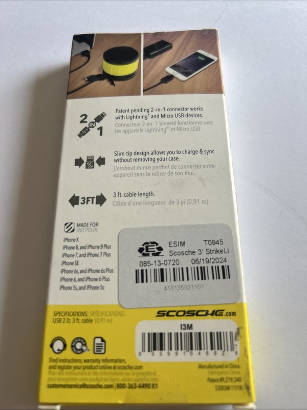 SCOSCHE I3M CHARGE & SYNC CABLE WITH MFi-CERTIFIED LIGHTNING CONNECTION - 3' ft gallery