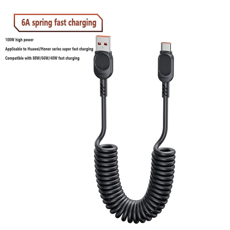 High-Speed 100W USB-C Coiled Cable Retractable Charging Cord for CarPlay System