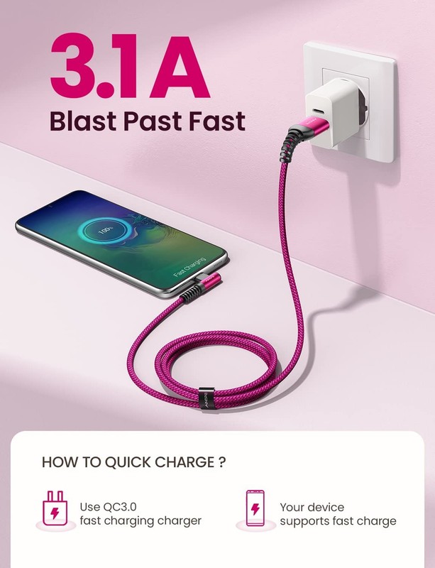 USB C Cable 4-Pack Fast Charging 3.1A Right Angle Nylon Braided 10/6.6/3.3ft Com gallery