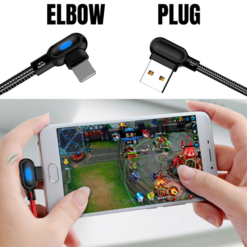 90° Right Angle USB Charger Cable Fast Charging Cord For iPhone 14 13 12 11 8 XR gallery