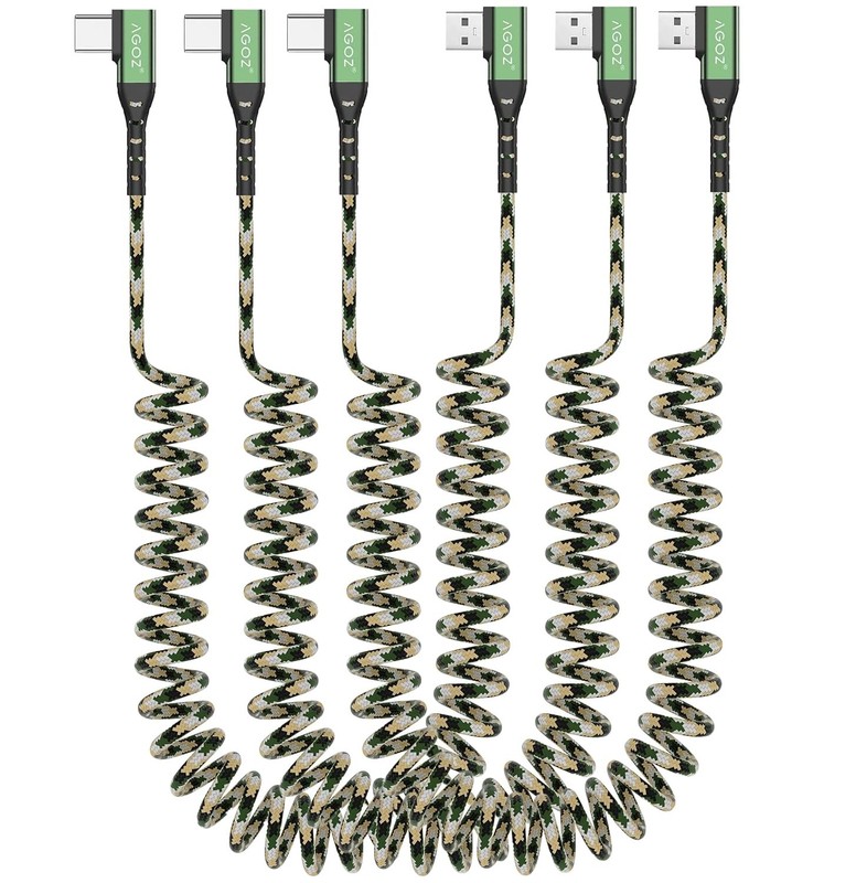 [3-Pack, Coiled] Agoz USB C CAMO Braiding Cable Fast Charger 10 feet, Camo