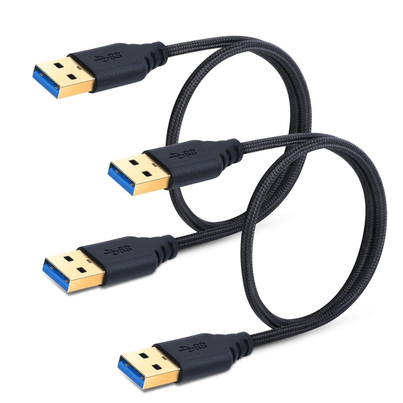 USB 3.0 Type A Cable 1.5ft 2Pack Male to Male Braided Cord For Hard Drives