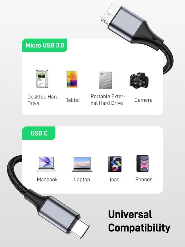 KAYQINHO USB C to Micro B Cable 1.5FT for External Hard Drives gallery