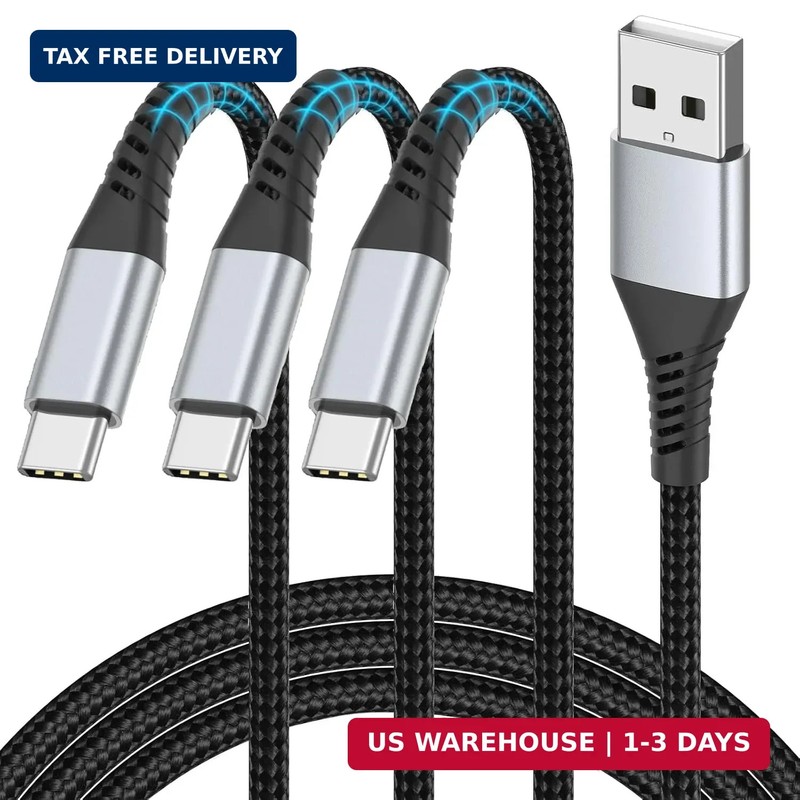 2FT USB C Cord, 3Pack Braided Type C Charger Cable 3A Fast Charging for Car | US