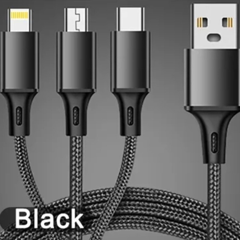 3 In 1 Fast Charger Data Cable USB C Mini iPhone 3.9' Nylon Sheath