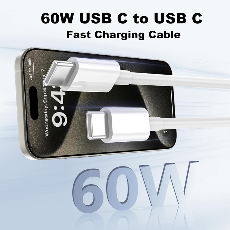 USB C to USB C Cable, 60W [3FT+6FT] for Iphone 17 16 15 Fast Charger Cord, 2Pack gallery