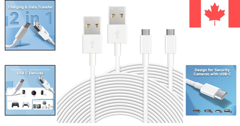 Durable 10ft USB A to USB C Charging Cords - Ideal for Security Cameras & Phones gallery