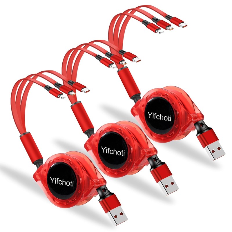 3 Pack 3 in 1 Multi USB Retractable Fast Charger Cable,Multiple Charging Cord…