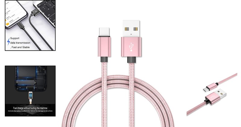 2-Pack High-Speed Pink USB A to USB C Braided Charging Cable - Anti-Break Design gallery