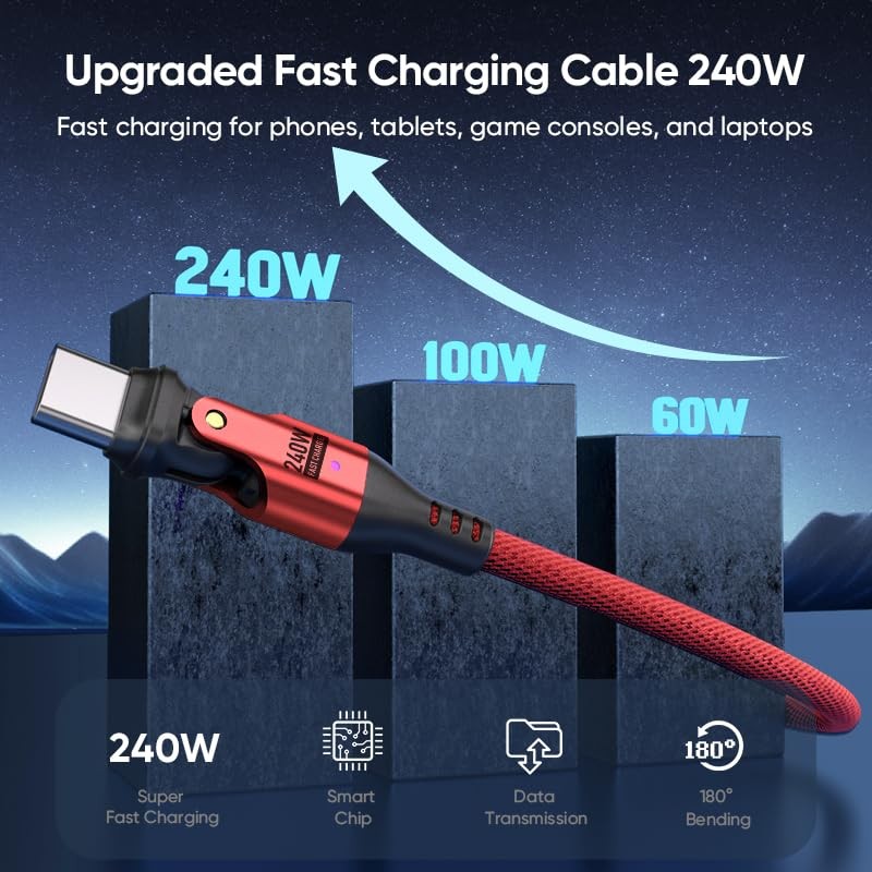 240W USB C to USB C Cable USBC to Dual Head 180° Rotation High Speed USBC Fas... gallery