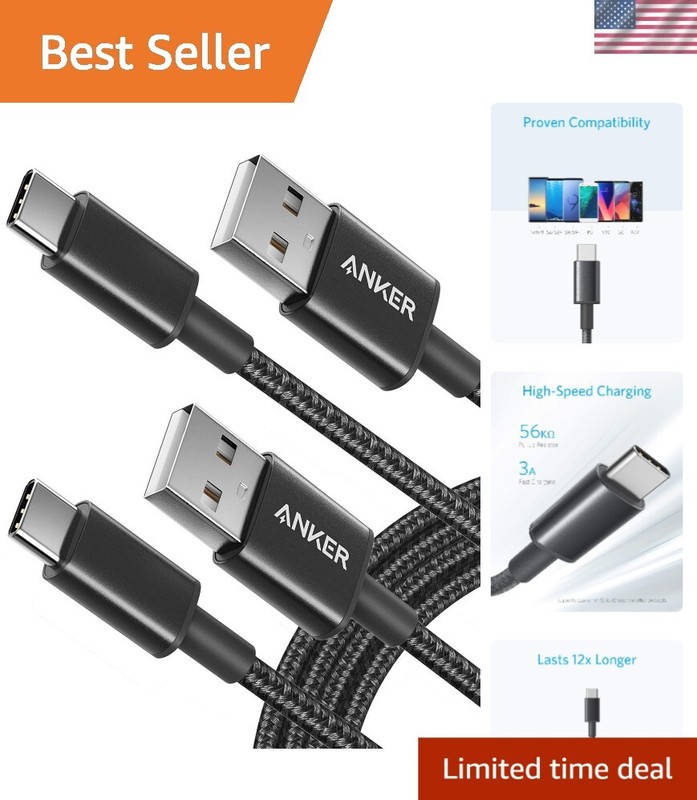 Anker USB to USB C Cable [2 Pack, 6FT], USB a to USB C Charger Cord for Samsung