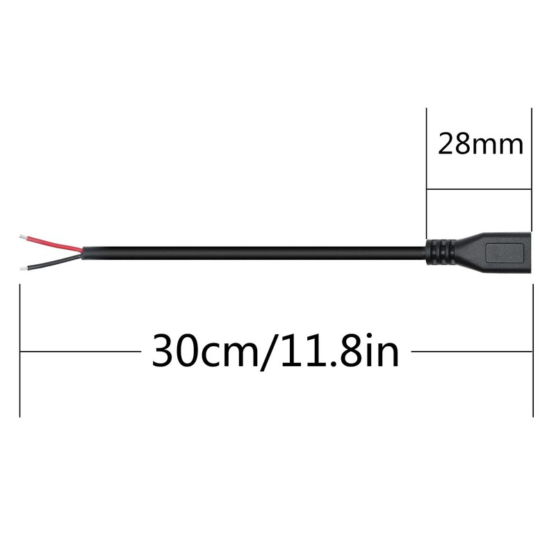 Short Micro USB Female 2 Pin Bare Wire,30cm/11.8in to Open End gallery
