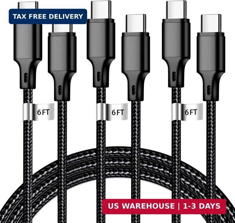 USB C to USB C Charger Cable, 3Pack 6FT Type C Fast Charging Cord Compatible for