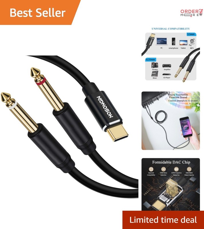 USB C to 1/4 Inch Audio Cable Dual 6.35mm TS Splitter for Studio, Mixer, Amp