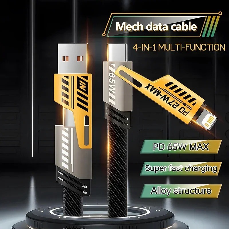 4 in 1 PD 27W Mecha Fast Charging Data Cable For iPhone Samsung 65W USB Type C gallery