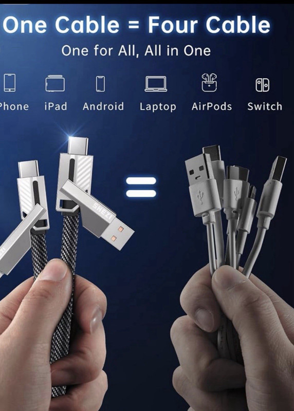 4-in-1 Multi Charging Cable 60W Fast Charge for iPhone Android USB-C Devices 3FT gallery
