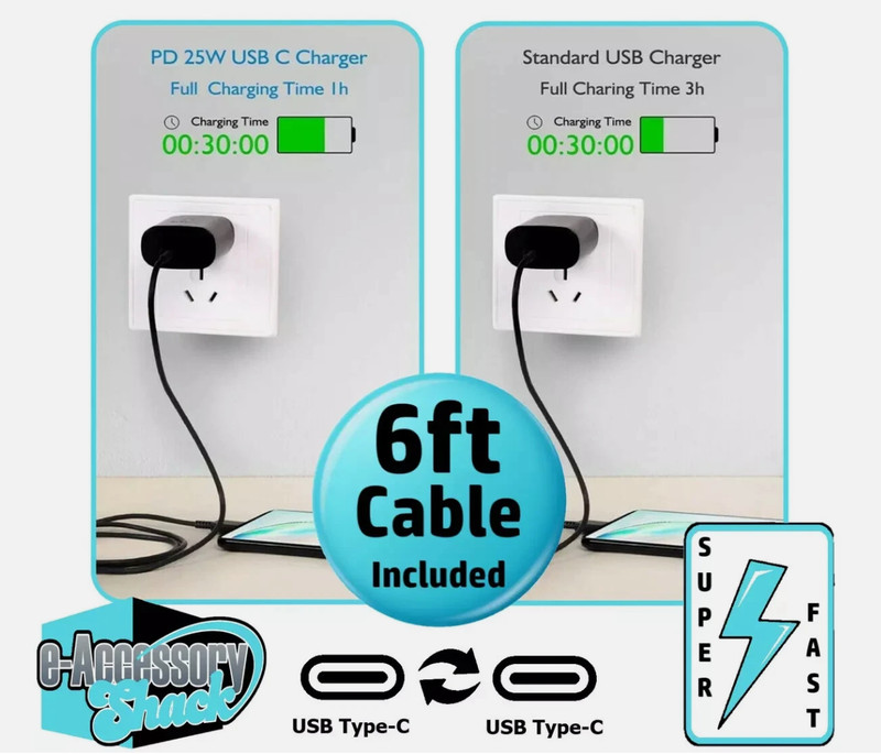 4 PACK 25w USB-C Fast Wall Charger+6ft Cable FOR Galaxy S25 S24 S23 S22 Ultra + gallery