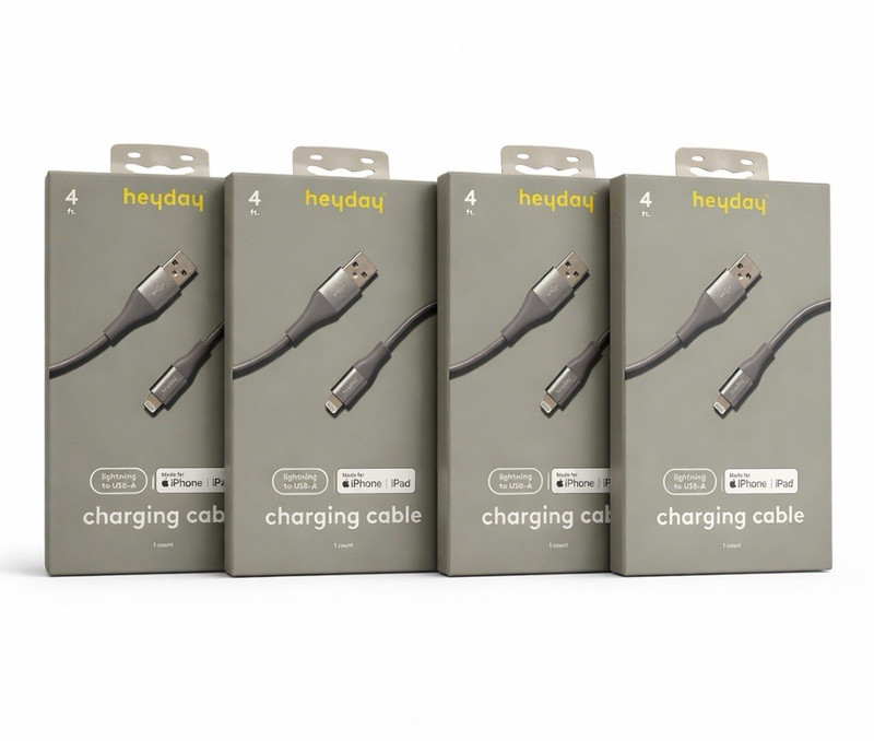 NIB Sealed Set of 4 Heyday 4 Ft Fast Charge USB-A Charging Cable iPhone & IPad