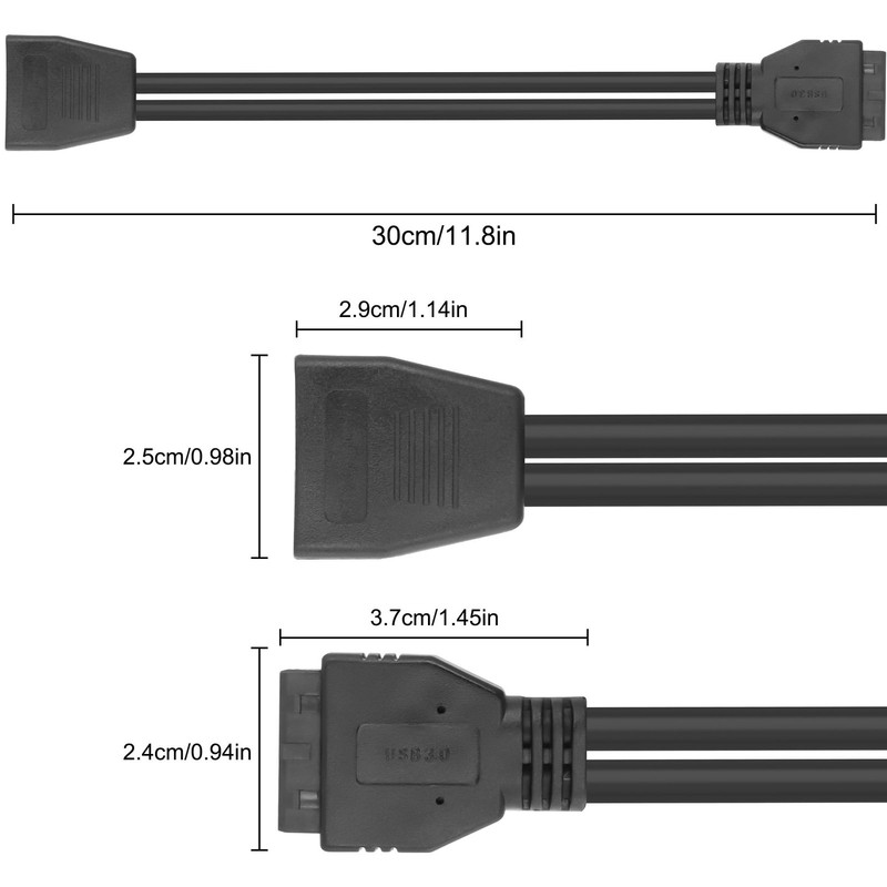 Motherboard USB 3.0 19/20 Pin Header Extension Cable Internal M/F Cord 30cm gallery