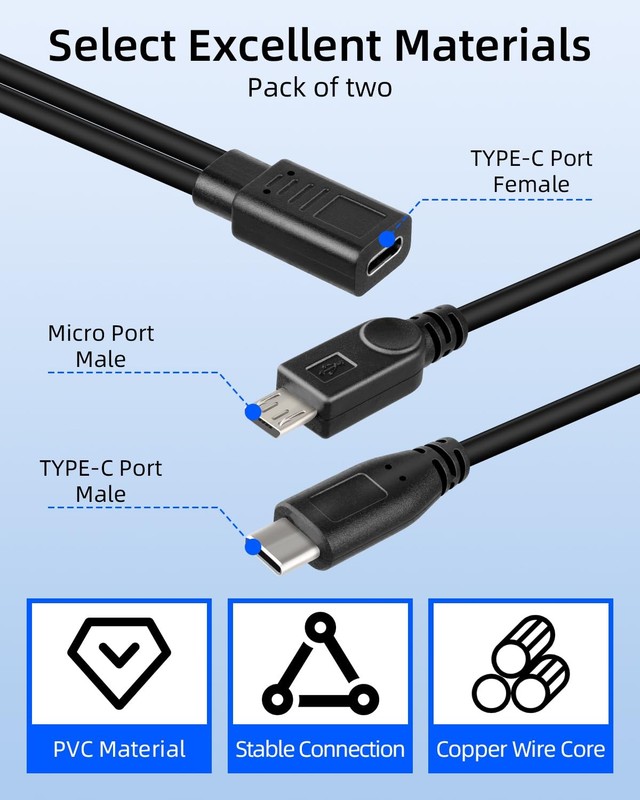 2Pack 1FT USB C Female to Micro USB Male & Type C Male Charging Cable, 2in1, ... gallery