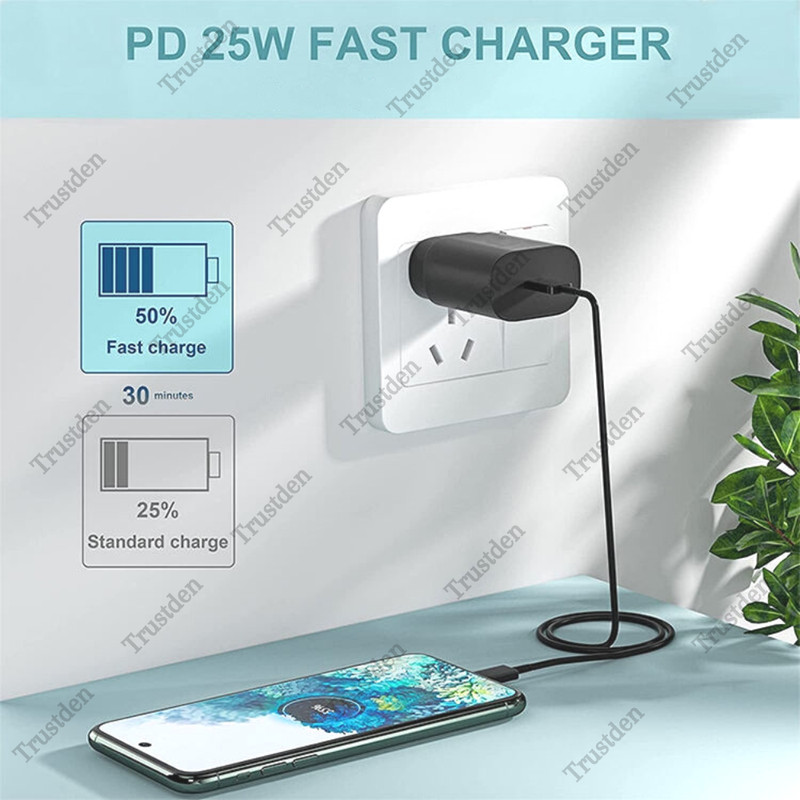 For Android Samsung 25W Super Fast Wall Charger Block Dual Type C USB-C Cable