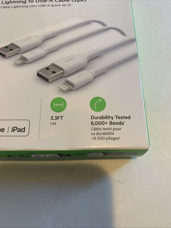 Sealed Belkin BoostCharge Lightning to USB A Cable 2 Pack MFI Certified White K2 gallery