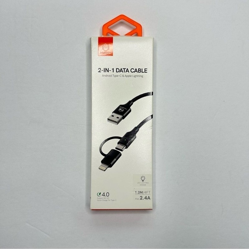 NWOT Mcdodo 2-in-1 Quick Charge Data Cable Android Type C & Apple Lighting 4FT