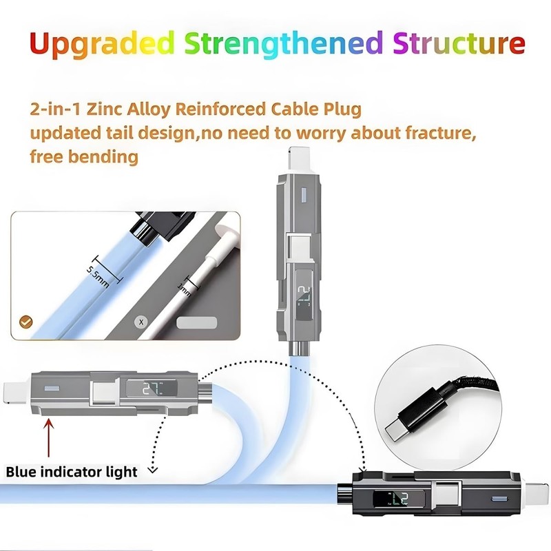 USB to Cable 5ft Chubby Silicone 4 in 1 USB Charging Cable with Display and E... gallery