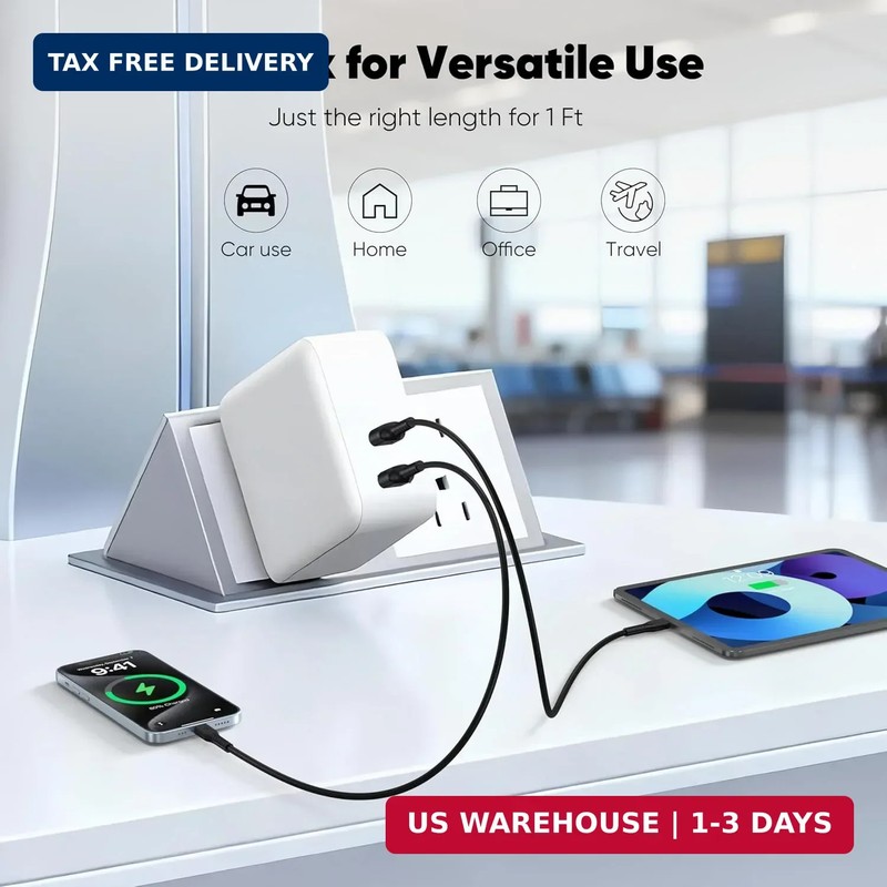 USB C to USB C Cable 2ft 2 Pack, Short 60W Fast Charging & 480Mbps Data Transfer gallery