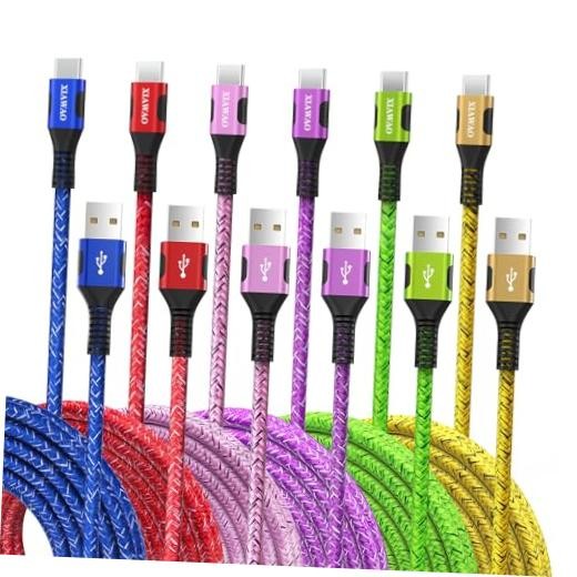 XIAWAO USB to USB C Cable, (Pack) Type C 5ft+5ft+5ft+5ft+8ft+8ft 6 Multicolored