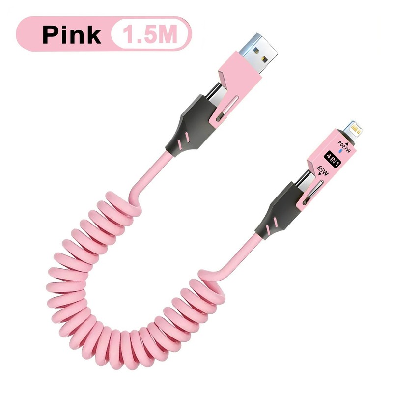 Data Cable 65W Metal 4-in-1 Spring Fast Charge 1.5m 4.9ft gallery
