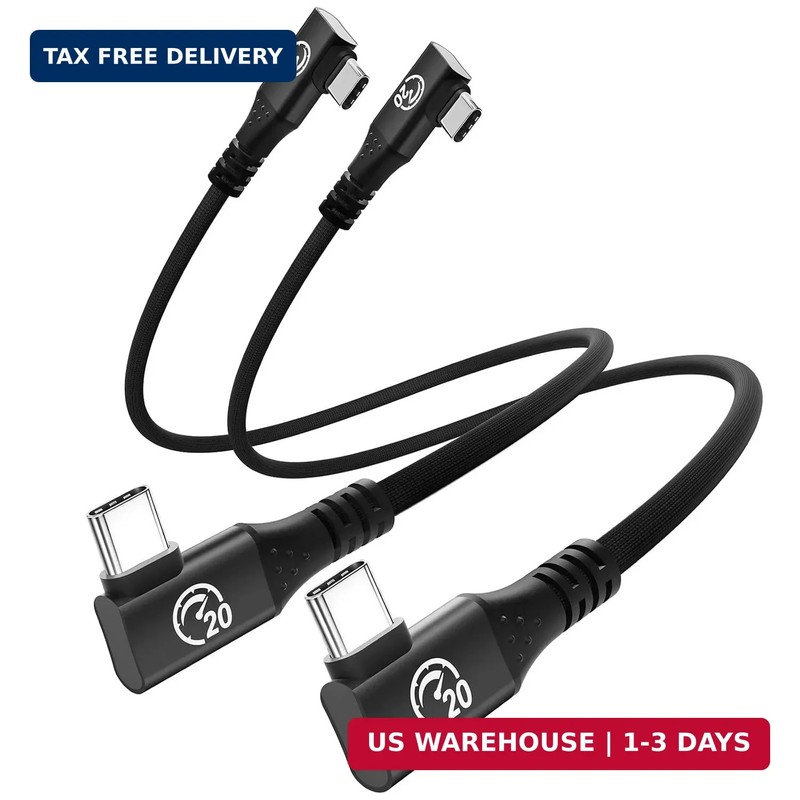 Right Angle USB C 3.2 Gen 2×2 Cable 1FT 2Pack, Flexible Double 90 Degree USBC to