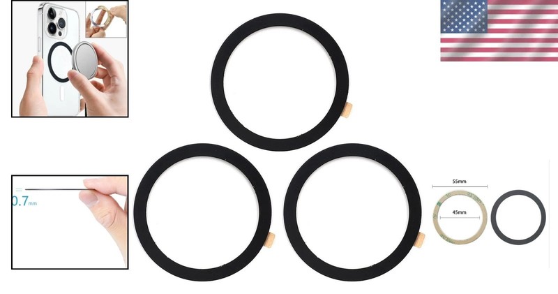 Universal Metal Ring Sticker for Enhanced Magnetic Phone Mounting - 3pcs, Black gallery