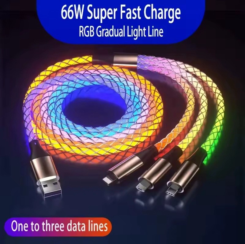 USB To USB C Cable RGB LED Light Fast Charging Cord Type C Charger