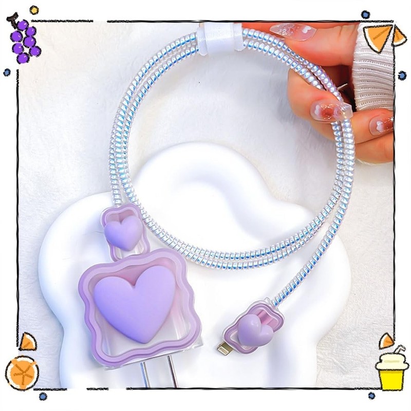 SOKPEWWM Waves Purple Heart Shape DIY 18W 20W Data Cable USB Charger 1.4m gallery