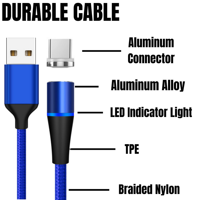 3 Pack 6 Ft 360° Magnetic 3A Fast USB Type C Charger Charging Cable For Samsung gallery