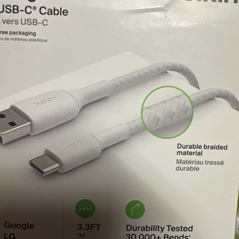 Belkin Charging Braided Cable USB-A to USB-C 3.3 feet White gallery