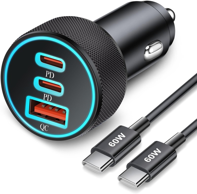 67W 3-Port Super Fast Type C Car Charger USB C for Samsung Galaxy S26 Black