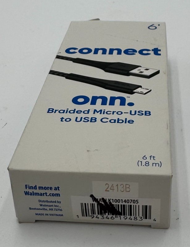 Onn Connect Braided Micro-USB to USB Cable 6 Ft Black NEW Open Box gallery